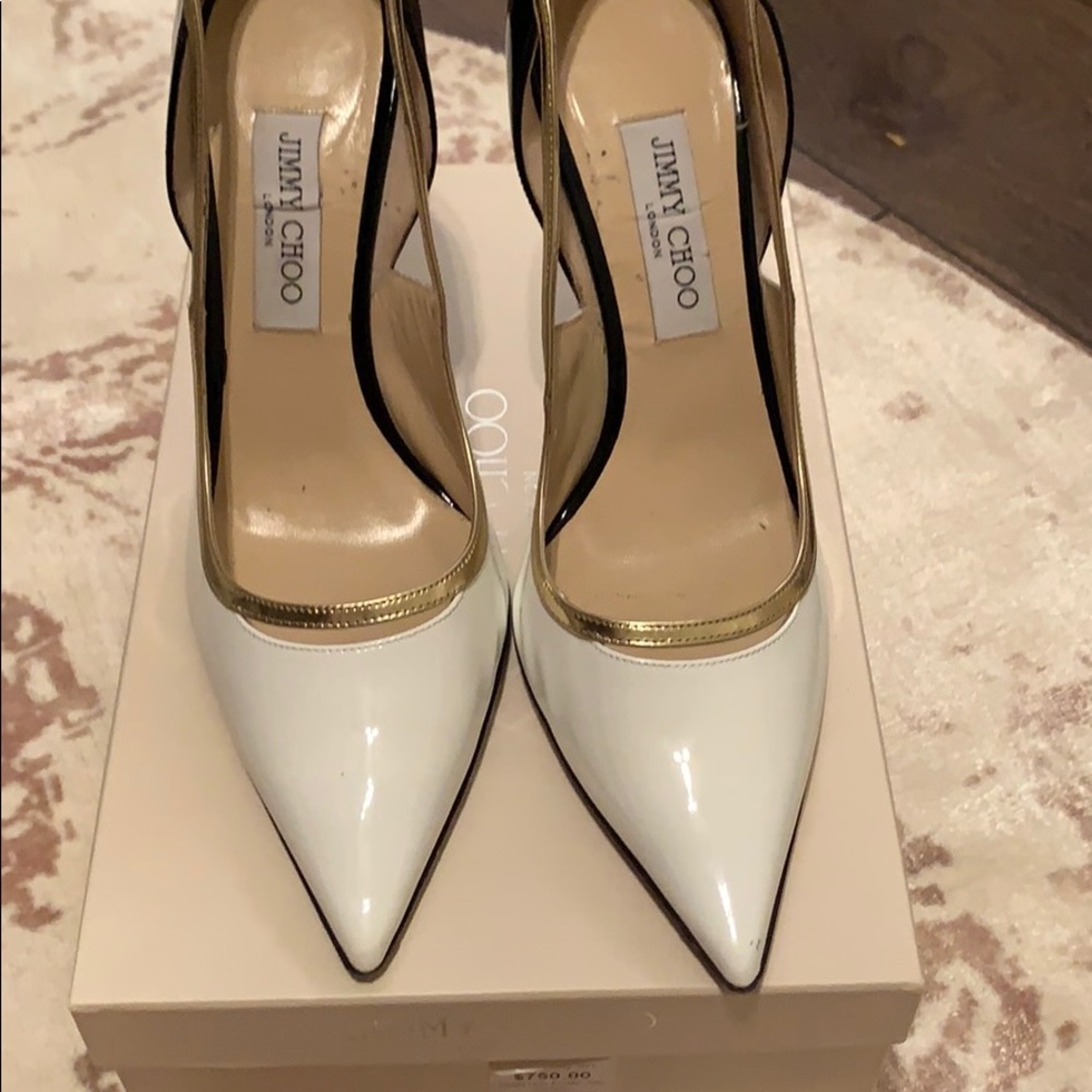 Jimmy Choo Vero White/black/Gold patent 40.5